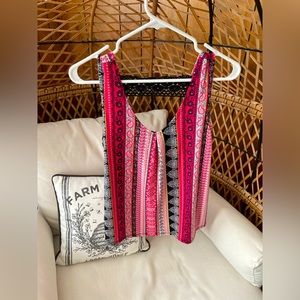 Pink print tank top with lace and open back